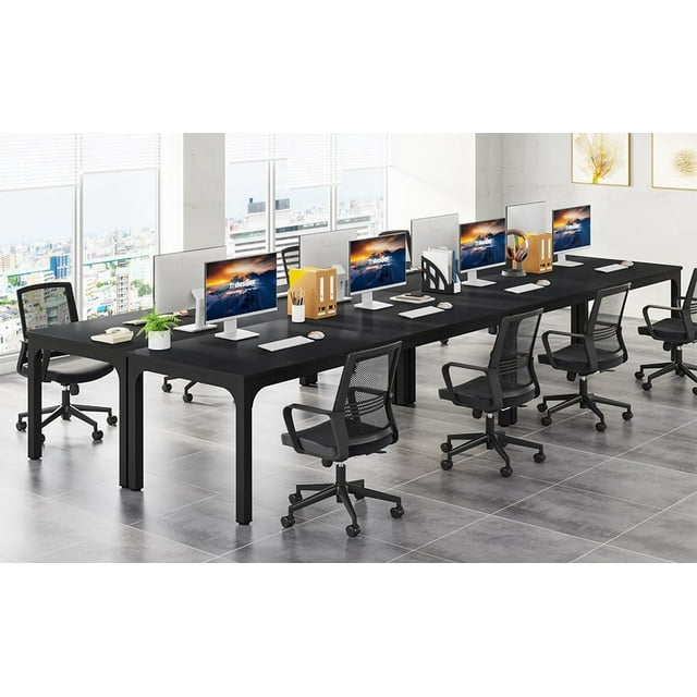 Tribesigns 78.74-Inch Large Black Conference Room Table, Modern Office Meeting Seminar Desk with Metal Legs and Adjustable Foot Pads, Seats 6-8, Only Table Included