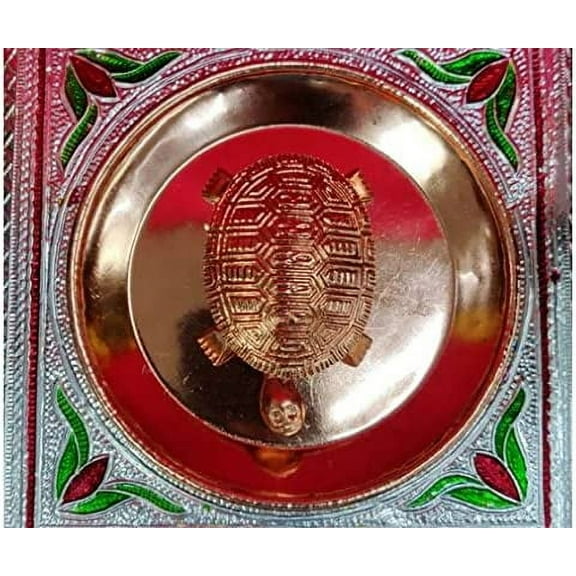 Copper Metal Feng Shui Vastu Turtle Tortoise Plate Set Tortoise Statue for Office Table Decor Good Luck Tortoise Vastu Living, Wealth, Healthy and Longevity Home Decor Items - AtoZ India Cart