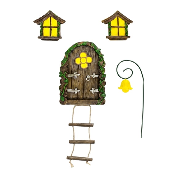 Fairy Door Kit for Tree, Glow In The Dark Resin Door, Miniature Gnome Door for Tree Trunk Pot Terrarium, Magical Ornament for Patio Yard Decor