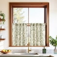 thumbnail image 3 of Small Window Curtains 24 Inch Linen Floral Curtain Set for Kitchen Bathroom Cafe Curtains Light Filtering Window Treatment Farmhouse Cottagecore Back Tab Drapes 2 Panels Green on Beige, 3 of 8