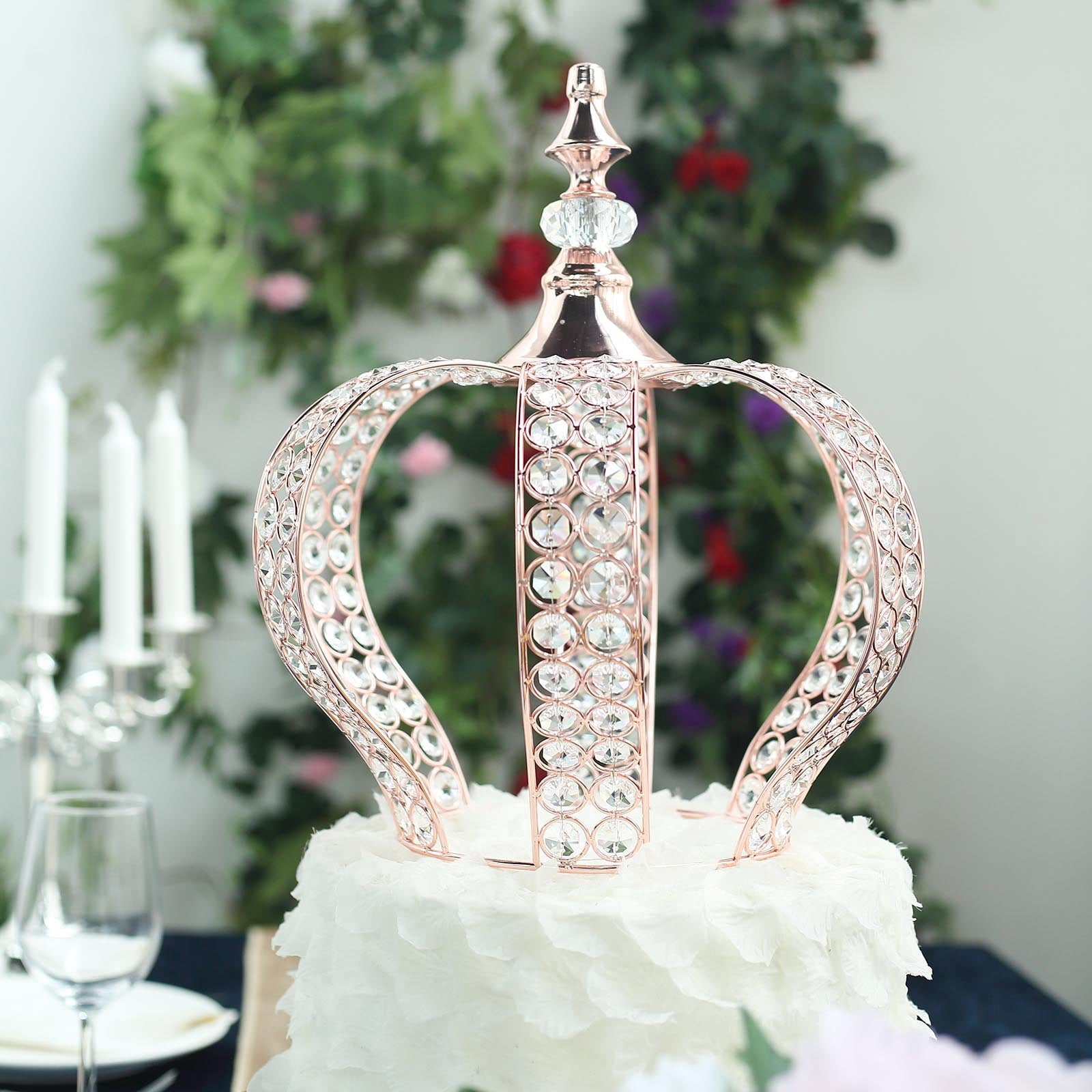 Efavormart 14" Rose Gold Crystal Metallic Royal Crown Cake Topper with ...