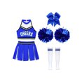 thumbnail image 3 of Xnihocha Girls Classic Cheerleading Team Uniform Mesh Splice Crop Top with Pleated Boxer Skirts Rooter Stage Suit A Blue 14, 3 of 5