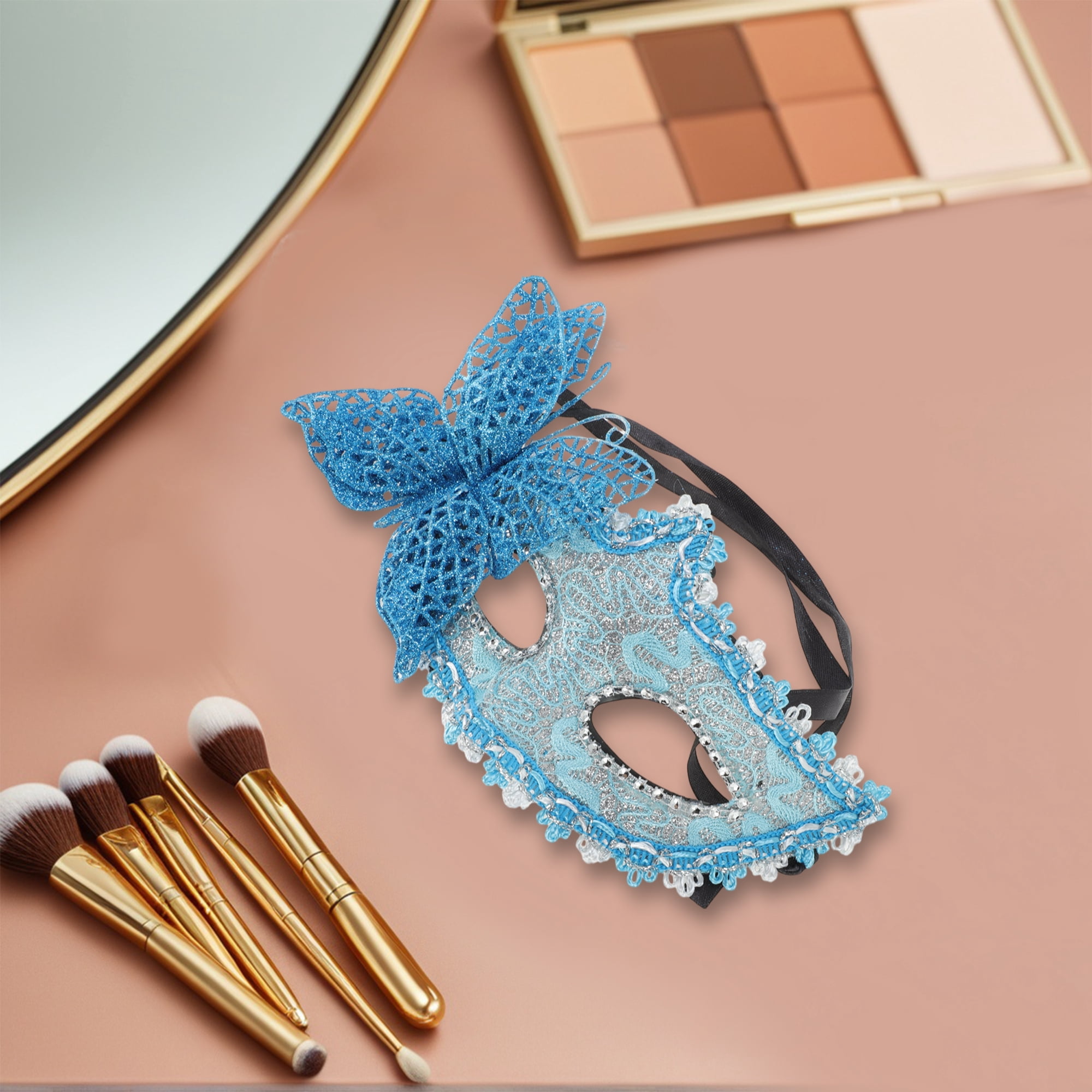 Unique Bargains 1 Pack Elegant 3D Butterfly Half Face Party Mask Blue