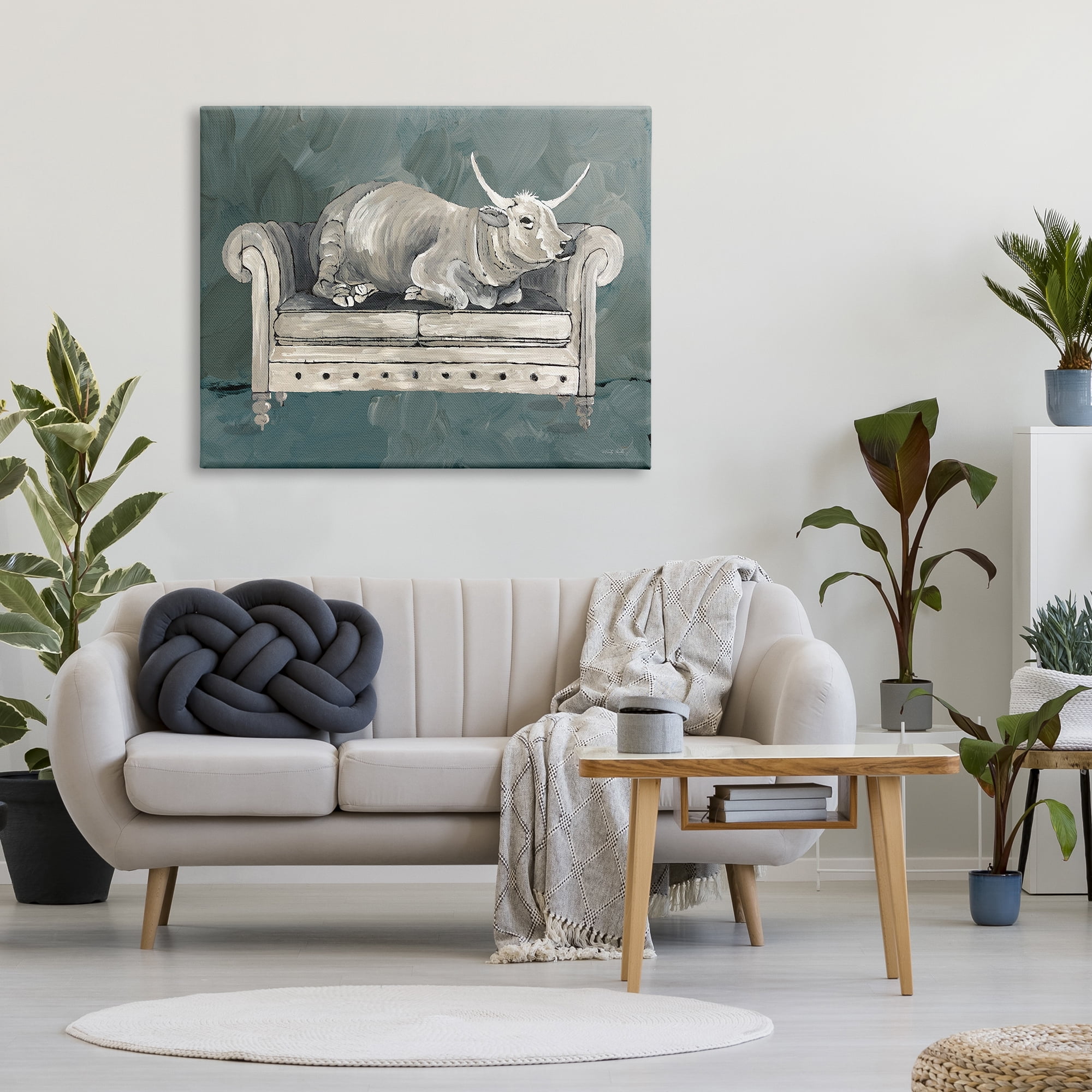 Stupell Industries Country Longhorn Cattle Resting Couch Green Gray, 48 x 36, Design by Cindy Jacobs