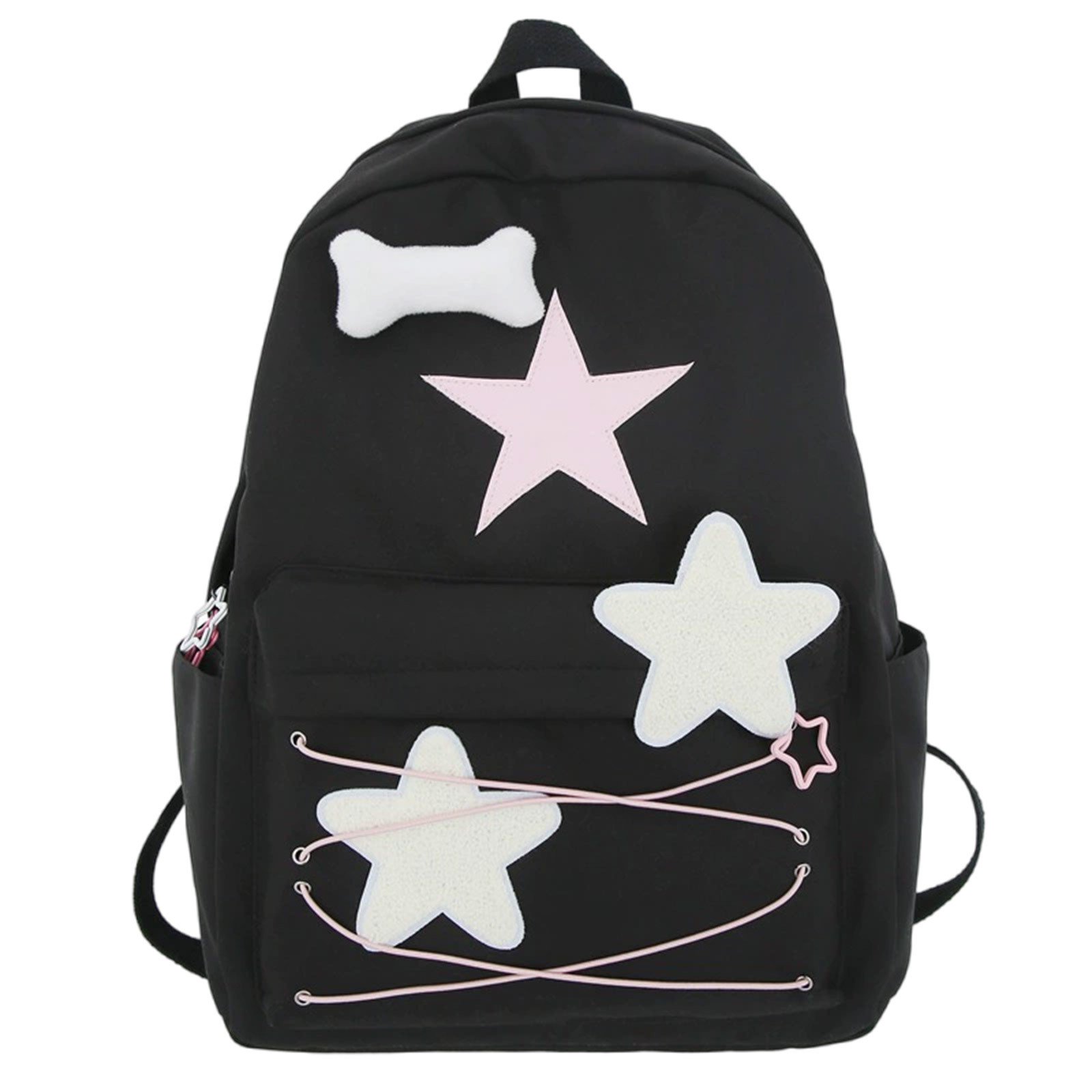 RUIG Kawaii School Backpack with Cute Y2k Stars Casual Aesthetic Daypack Simple Laptop Square Backpack Waterproof Travel Rucksack for Women,Water-Resistant Bookbag for 14 Inch Laptop