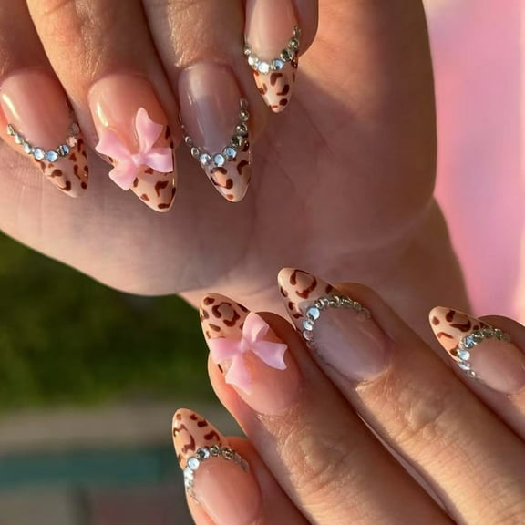 KUFptva Almond Press on Nails Glossy Fake Nails Stick on Nails in 12 Sizes 24Pcs French Nails Tips for DIYS Nails Decorations