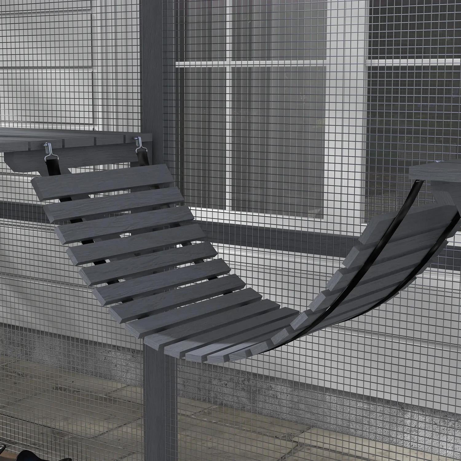 Pefilos 110" Outdoor Cat Cage with Waterproof Cover, 2 Condos, 4 Platforms, Bridge, Wooden Catio House for 2-3 Kittens Cats, Indoor Cat Enclosure, Gray