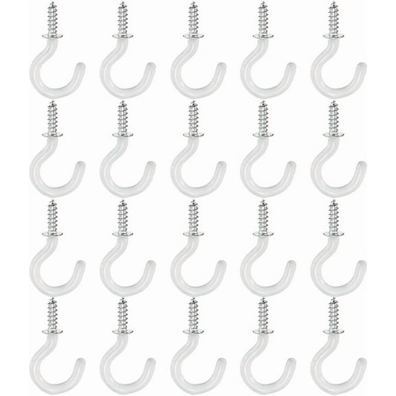 20Pcs Screw Hooks Cup Hooks, 2.75 Inch Screw in Ceiling Hooks with Plastic Coated for Wood Outdoor Garden Hanging