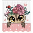 thumbnail image 3 of Ambesonne Animals Shower Curtain, Cartoon Owls with Ladybird, 69"Wx70"L, Pastel Pink and Multicolor, 3 of 3