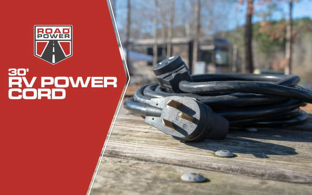 Road Power 65039601 25' 10/3 30-Amp Extension, Heavy Duty, Weather Resistant RV and Marine Boat Power Cord Suitable for Mobile Homes and Recreational Areas, Black