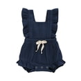 thumbnail image 1 of Younger Tree Mameluco Sin Mangas Con Volantes Para Niña Pequeña, Mono Informal De Verano, Ropa De Lino De Algodón (Azul 3-6 Meses), 1 of 5