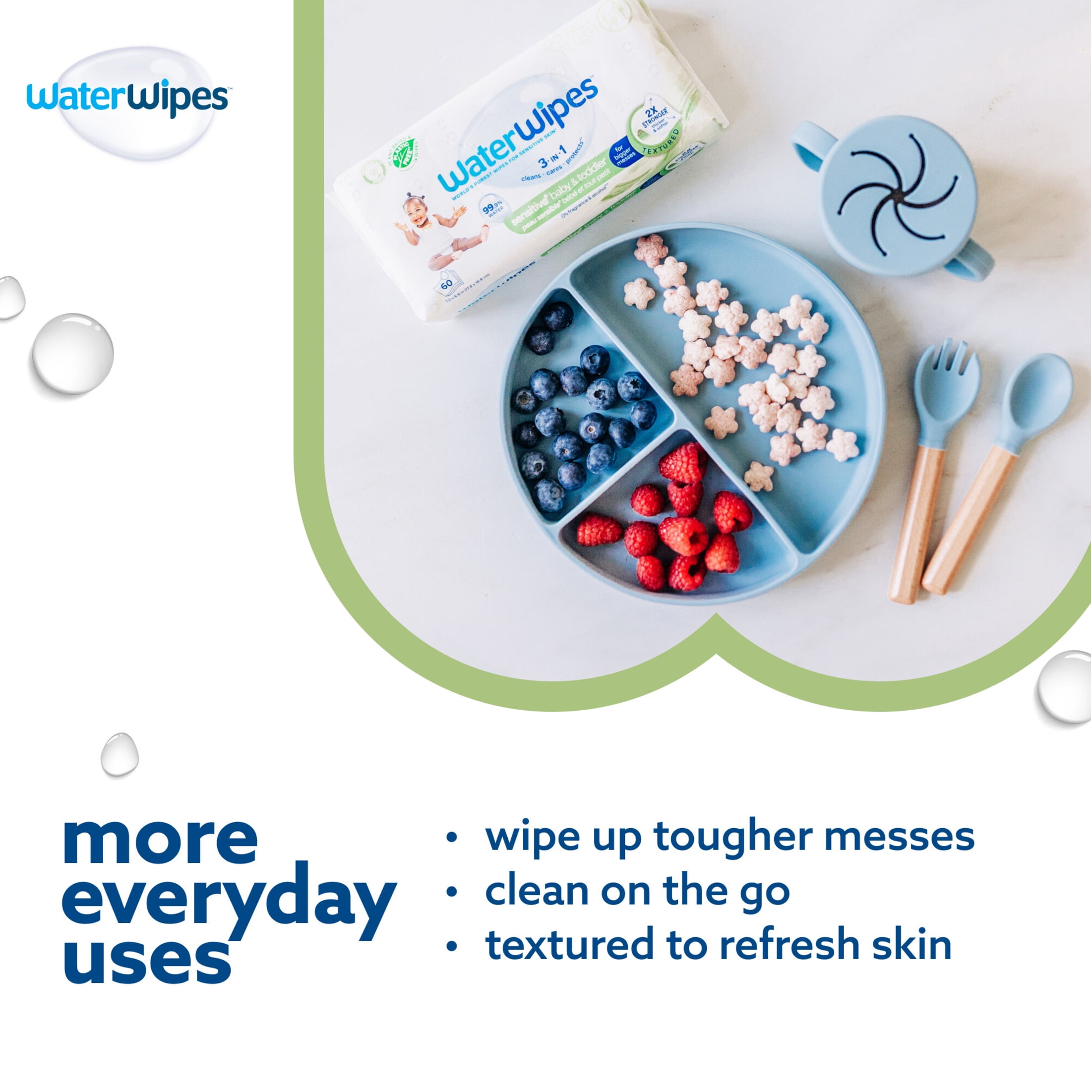 WaterWipes Sensitive Baby & Toddler Wipes, 99.9% Water, Textured Clean, Unscented & Hypoallergenic, 9 Packs (540 Wipes)