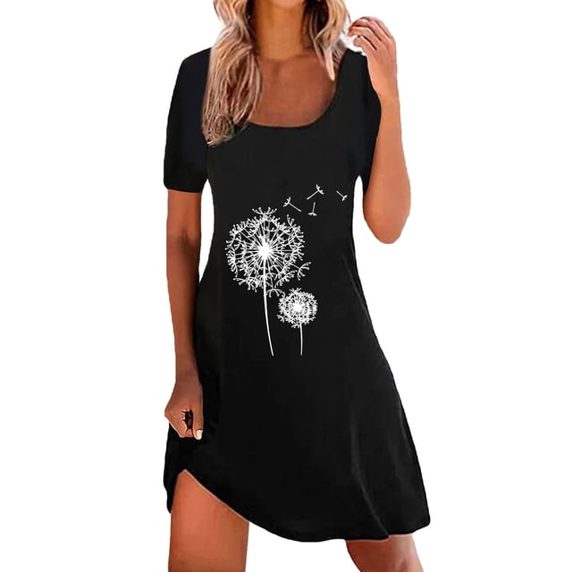 B91xZ Plus Size Robes Décontractée en Vrac à Manches Courtes Robe Longue Split Maxi Robe de Plage d'Été, Noir L