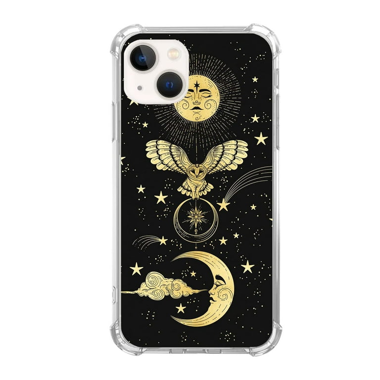 Sun and Moon Case Compatible with iPhone 14,Aesthetic Art Design TPU Bumper Cover  Case 