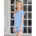 thumbnail image 4 of Arshiner Girls Summer Outfits 2 Piece Clothes Color Block Drop Shoulder Sleeve Top and Casual Short Sets Activewear, 4 of 6