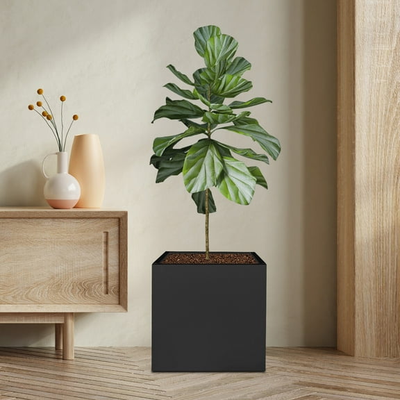 20-inch Square Black Yard Flower Pot Cube Planter Box Cube Metal Steel Garden Deck Planter Box