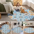 thumbnail image 5 of Blue Mediterranean Round Area Rug 6Ft Washable Circle Rugs for Bathroom Office, Vintage Moroccan Tiles Texture Non-Slip Carpet Floor Mats Indoor Outdoor Carpet Runner Aesthetic Home Decor, 5 of 8