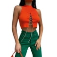 thumbnail image 2 of Franhais Women Casual Crop Tops, Solid Color Slim Fit Hollow Out Bandage Sleeveless Tank Tops, 2 of 4