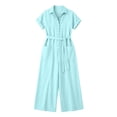 thumbnail image 7 of Bloomae Womens Button Down V Neck Jumpsuits Summer Casual Short Sleeve Loose Fit Wide Leg Overalls Dressy One Piece Belted Rompers with Pockets, 7 of 7