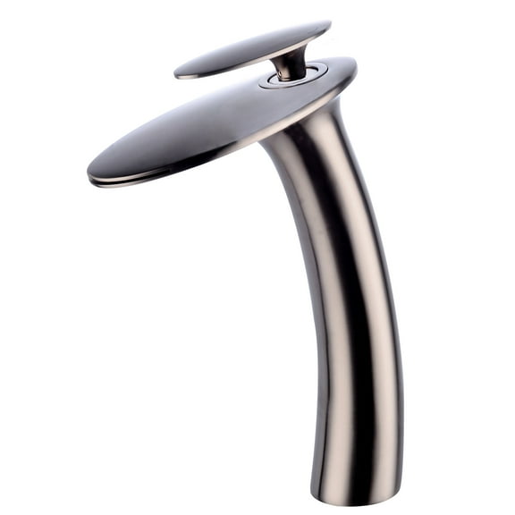 Wovier Brushed Nickel Waterfall Bathroom Sink Faucet with Supply Hose,Single Handle Single Hole Vessel Lavatory Faucet,Slanted Body Basin Mixer Tap Tall Body Commercial