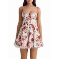 thumbnail image 2 of Women Satin Short Corset Mini Dress Sleeveless Sweetheart Neckline Ruffle Party Dress Summer with Pockets Floral Print L, 2 of 9
