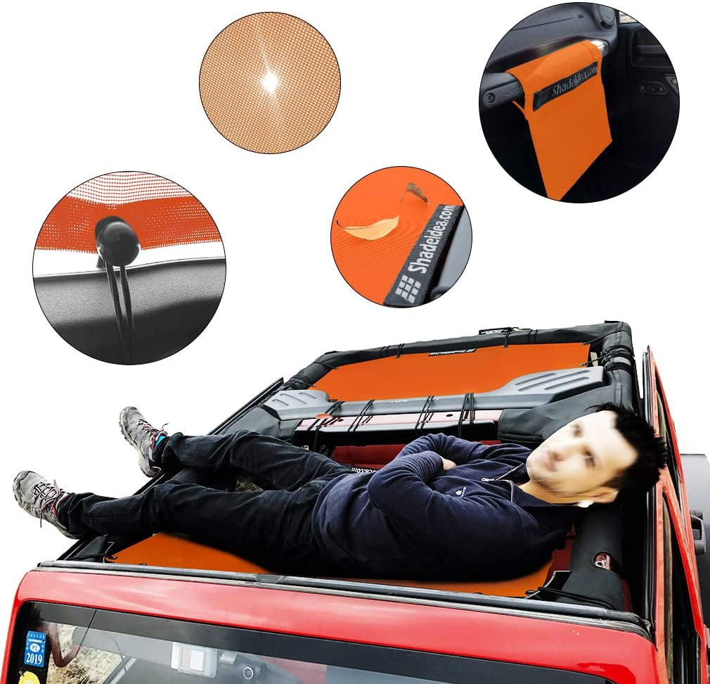 Shadeidea Jeep Wrangler Sunshade JK Unlimited (2007-2018) 2 Door and 4 Door Front-Orange Mesh Screen Sunshade SAHARA RUBICON SPORT S Top Cover UV Blocker with Grab Bag-10 Years Warranty