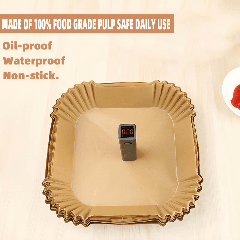 Heavy-Duty Square Air Fryer Liners, 50pcs Non-Stick Oil-Resistant Disposable Baking Paper for Air Fryer, Oven, Microwave