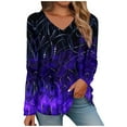 thumbnail image 2 of Purple Women's Long Sleeve T-shirt, Women'S Long Sleeved V Neck Floral And Plant Printed Casual Fashion T Shirt Top,Women's Long sleeve T-shirt XL, 2 of 5