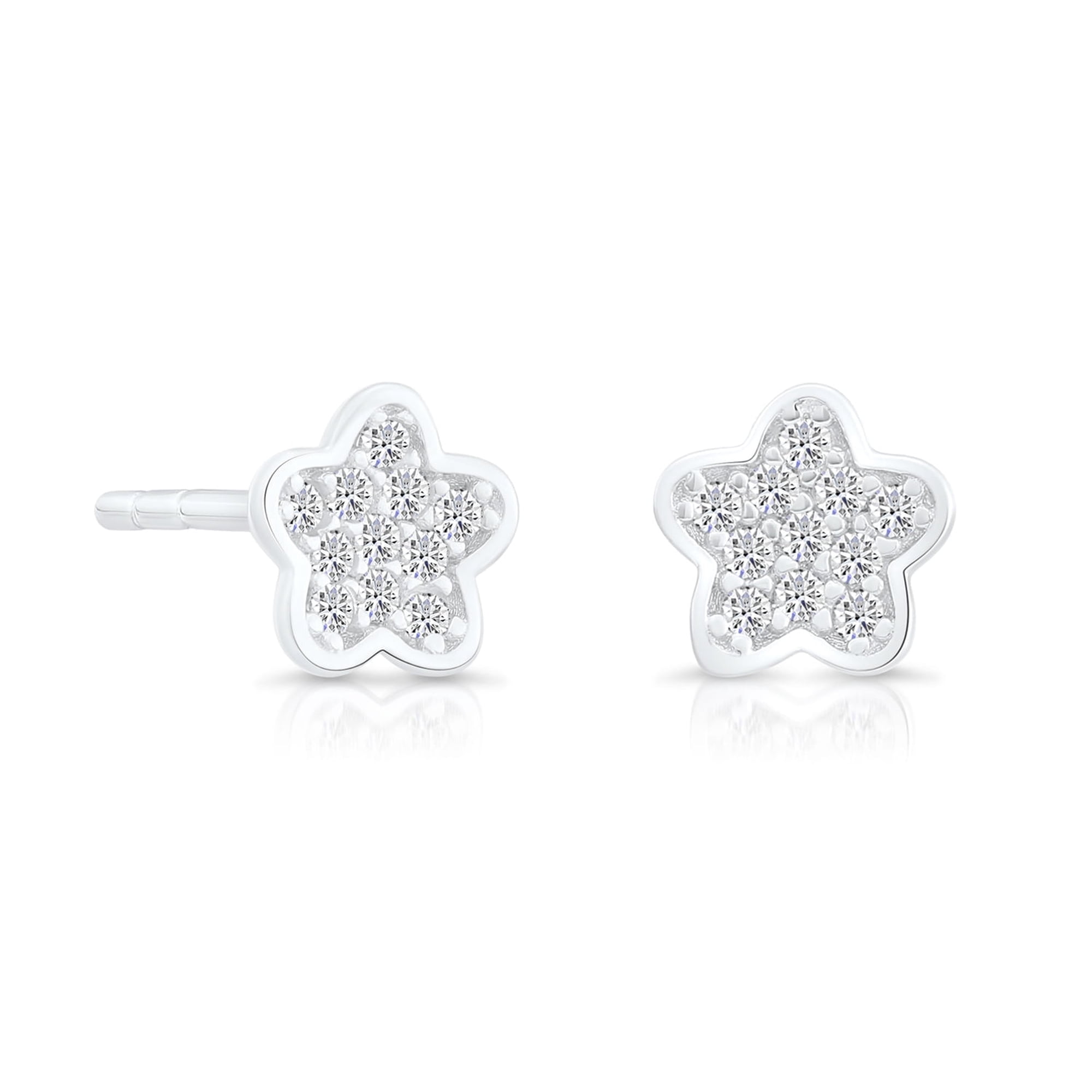 Tilo Jewelry 925 Sterling Silver Star Stud Earrings with Secure Push Backs & Cubic Zirconia CZ Stones for Women & Unisex