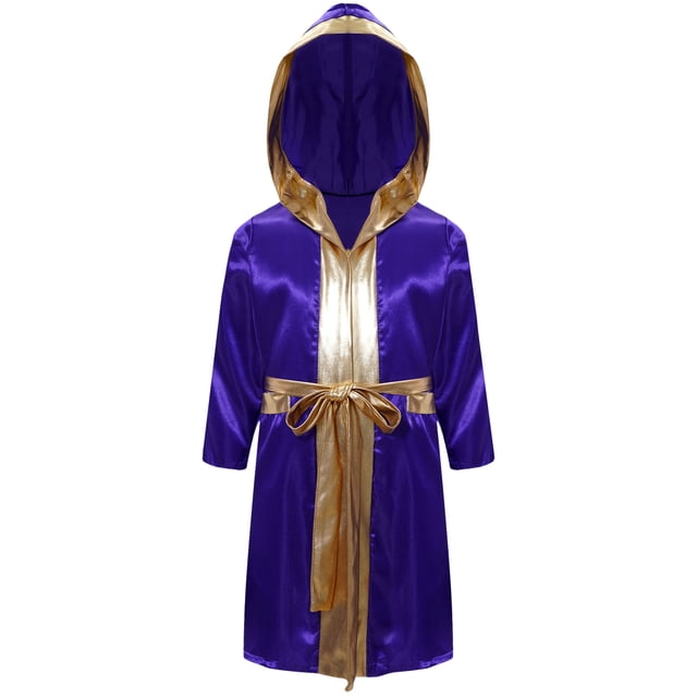 inhzoy Enfants Garçons Robe de Boxe à Manches Longues Uniforme de Boxe Kick Art Martial Muay Thai Ensemble Robe à Capuche et Ceinture Violet 16