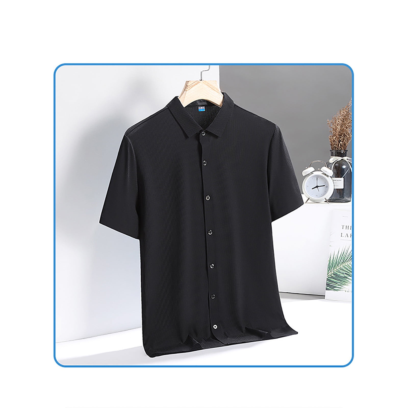 zfhfof Men's Knit Shirts Classic Short Sleeve Button Down