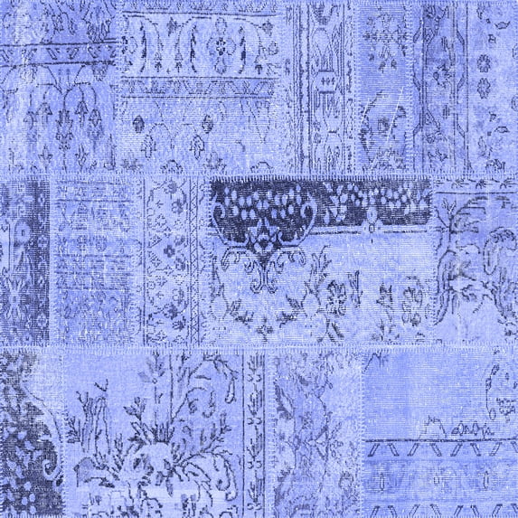 Ahgly Company Machine Washable Indoor Square Patchwork Blue Transitional Area Rugs, 7' Square