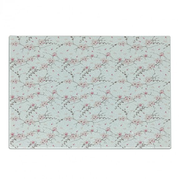Floral Cutting Board, Magnolia Flowers on Branches and Falling Pinkish Flower Petals Pattern, Decorative Tempered Glass Cutting and Serving Board, Small Size, Pale Pink Mauve Taupe, by Ambesonne