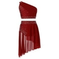 thumbnail image 3 of SiiRoh Kids Girls Modern Lyrical Dance Outfit One Shoulder Crop Top with Skirted Briefs Ballet Gymnastics Skating Performance Dancewear Burgundy 16, 3 of 7