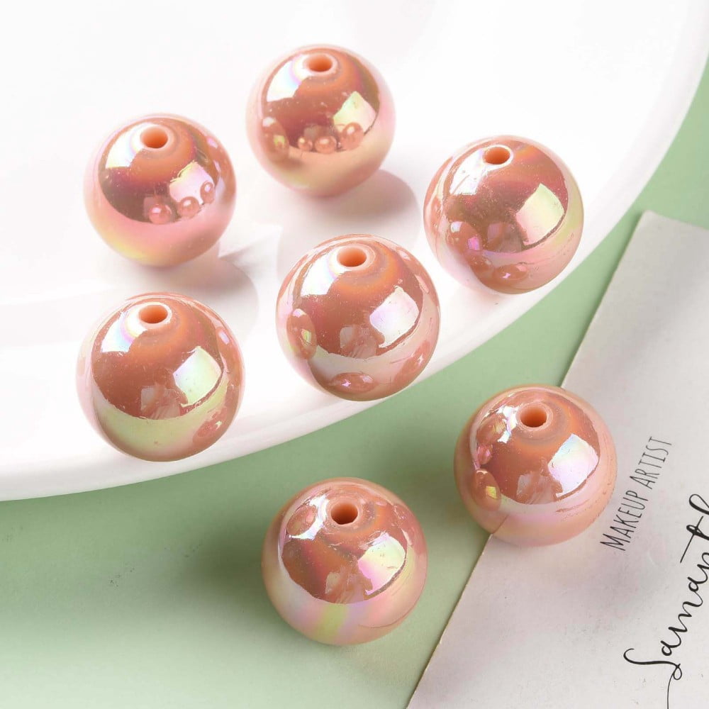 Opaque Acrylic Beads AB Color Plated Round Dark Salmon 20x19mm Hole: 2~3mm about 111pcs/500g