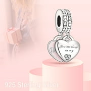 NINGAN 925 Sterling Silver Mother and Daughter Hearts Dangle Charm for Women Moment Bracelet Necklace Pendant