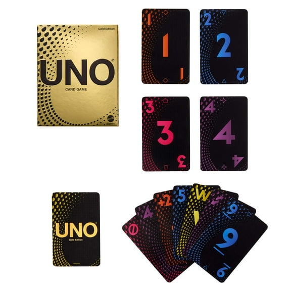 UNO Card Game Gold Edition for Kid, Adult & Family Nights, Collectible Deck with Foil Accents