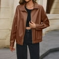 thumbnail image 4 of WTOBBY Women's Biker Style Faux Leather Jacket Short Coat Zippered Front Stand Collar Casual Outerwear Solid Color Edgy Look for Concert Night,Brown M, 4 of 7