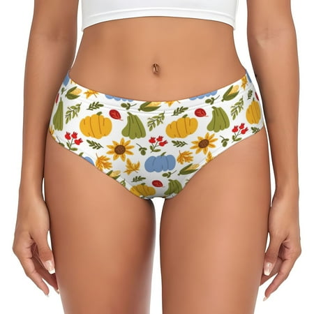 Naloa Autumn Pumpkins Blooms Womens No Show Cotton Underwear Mid-High Waisted Soft Ladies Panties Strech Breathable Briefs -XX-Large