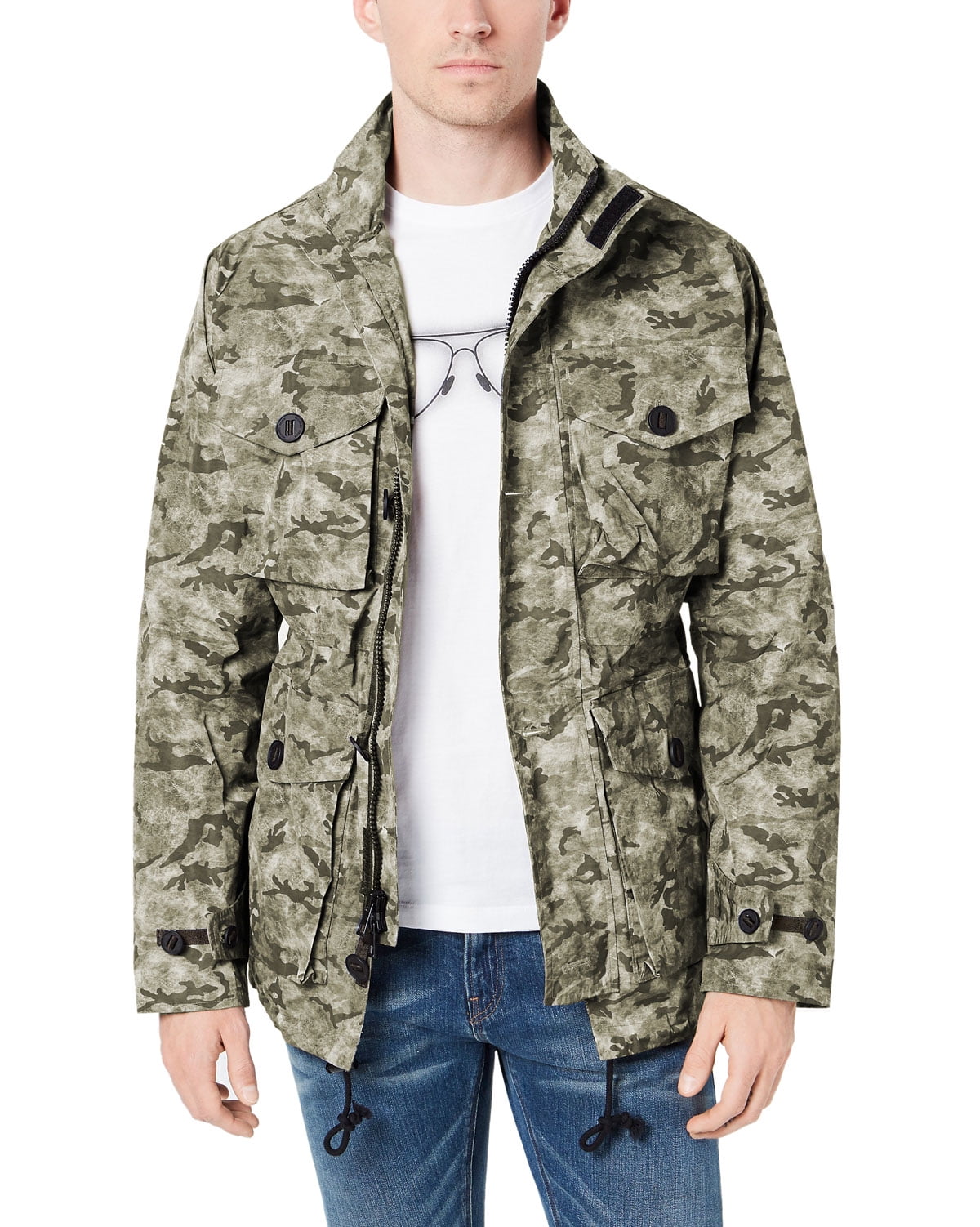 Michael Kors Mens Camouflage Field Jacket XX-Large Olive 