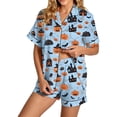 thumbnail image 3 of MuXiKeJi Clothes Halloween Pajama Sets for Women 2 Piece Ghost Pumpkin Print Shirts and Shorts Button Down Short Sleeve Sleepwear,Silk Halloween pjs Women, 3 of 5