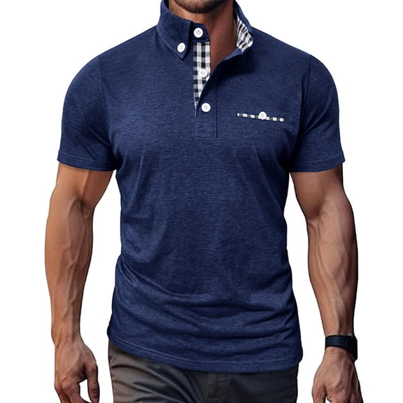Golf Shirts for Men Short Sleeve Business Casual Tshirts Shirt Mens Pullover Button Collared Plaid Printed Breathable Athletic Workout Tees Tops