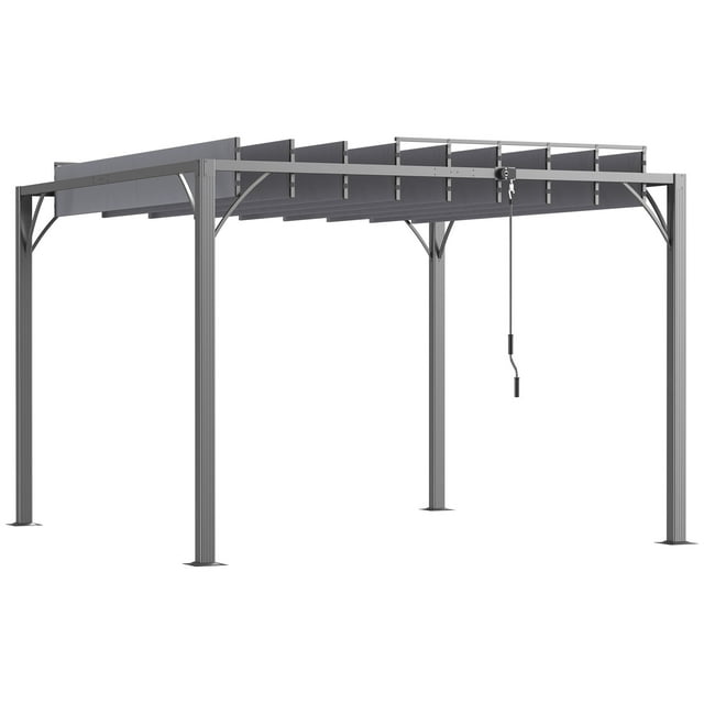 Outsunny Pergola Extérieure à Lames 9,5 Pieds x 9,7 Pieds avec Toit Rétractable, Gris