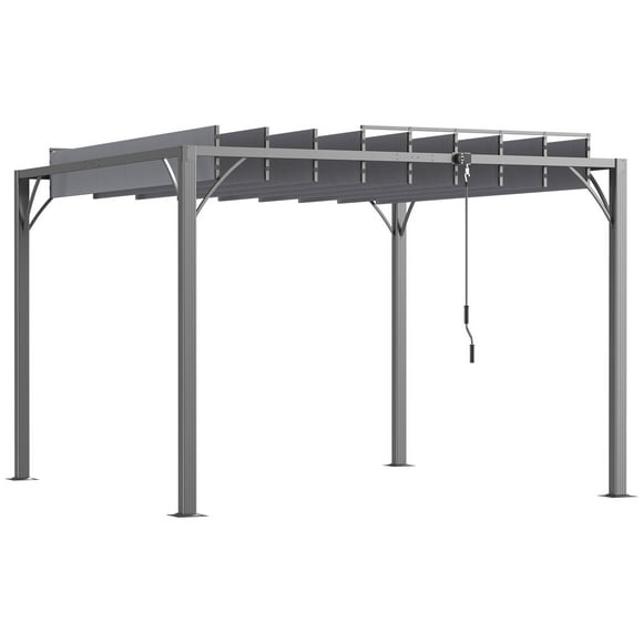 Outsunny 9.5' x 9.7' Outdoor Louvered Pergola with Retractable Roof, Grey