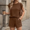thumbnail image 6 of SUNBS Two Piece Outfits Lounge Sets Womens Crew Neck Sweat Suit Short Cap Waffle-Knit Sleeve Drawstring Summer with Pocket, 6 of 7