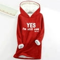 thumbnail image 2 of Feancey Womens Winter Hoodies Fleece Lined Warm Hooded Sweatshirts Casual Letter Print Pullover Comfy Fuzzy Thermal Tunic Tops Loungewear Red XXL, 2 of 4