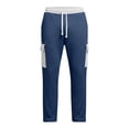 thumbnail image 4 of Ceisia Men's Casual Waffle Knit Drawstring Cargo Pants with Contrast Pockets Navy L Gifts, 4 of 7