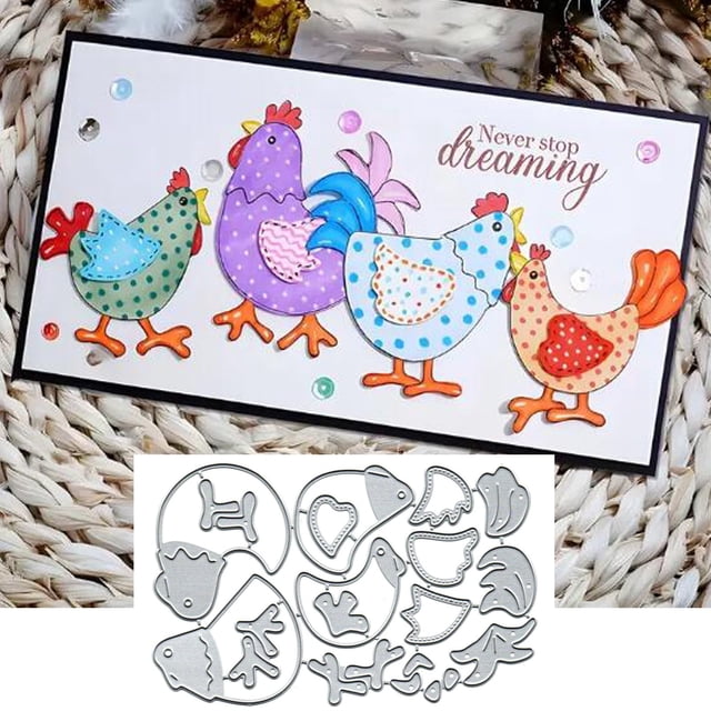 Metal troquelado Suds&wh Merry Christmas Four Chickens