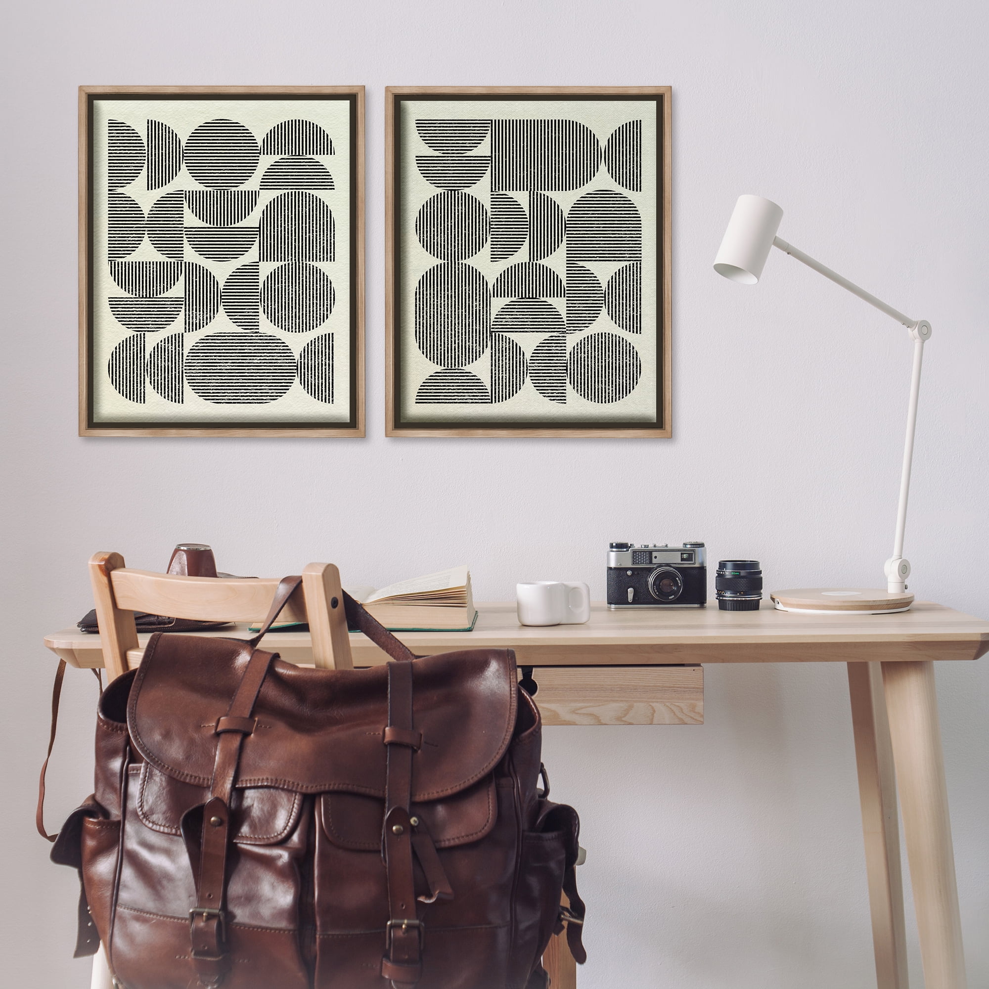 Stupell Industries Minimalist Modern Geometric Abstract Painting Brown Floater Framed Canvas Art Print Wall Art, 31 x 25, Set of 2