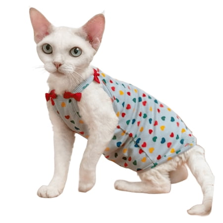 HQREA Summer Sphynx Cat Clothes Shirts for Hairless Cat T-Shirts Outfits with Bow Heart Pattern Pet Vest for Cornish Devon